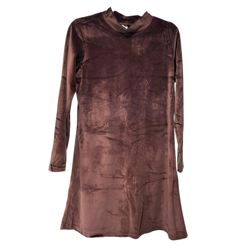 VTG 90's Dress Velour Brown USA Boho Party Minimalist Mock Neck SZ LG Dress.Com